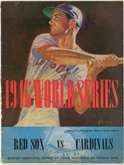 1946 Boston Red Sox & St. Louis Cardinals Multi Signed World Series Program With 27 Signatures Including Slaughter, Musial & Williams (PSA/DNA NM-MT 8)